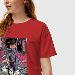 Футболка оверсайз женская Ван-Пис Зоро Ророноа техника, цвет: красный — фото 2