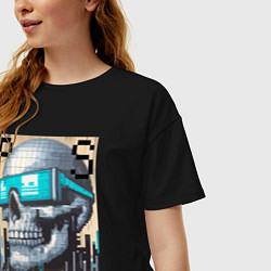 Футболка оверсайз женская Pixel skull - ai art fantasy, цвет: черный — фото 2