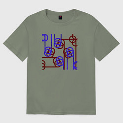 Футболка оверсайз женская Абстракция красно-синих линий, цвет: авокадо