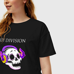 Футболка оверсайз женская Joy Division - неоновый череп, цвет: черный — фото 2