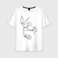 Футболка оверсайз женская Цветы акварелью ветки магнолии, цвет: белый