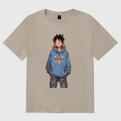 Футболка оверсайз женская Ван-Пис Луффи Монки, цвет: миндальный