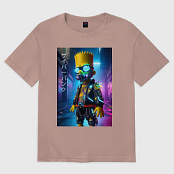 Футболка оверсайз женская Барт Симпсон в респираторе - нейроарт, цвет: пыльно-розовый