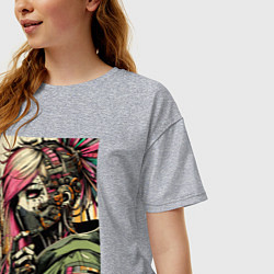 Футболка оверсайз женская Cyber girl in a respirator - ai art fantasy, цвет: меланж — фото 2