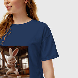 Футболка оверсайз женская Заяц и бейсбол, цвет: тёмно-синий — фото 2