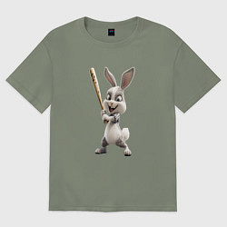 Футболка оверсайз женская Заяц спортивный, цвет: авокадо
