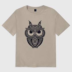 Футболка оверсайз женская Узорчатый филин, цвет: миндальный