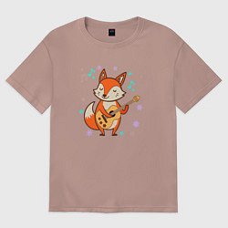 Футболка оверсайз женская Лиса с гитарой, цвет: пыльно-розовый