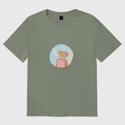 Футболка оверсайз женская Capybara love you, цвет: авокадо