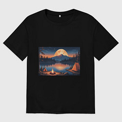 Женская футболка оверсайз Костер на берегу озера