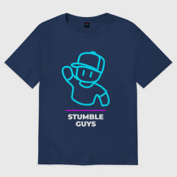 Футболка оверсайз женская Символ Stumble Guys в неоновых цветах, цвет: тёмно-синий