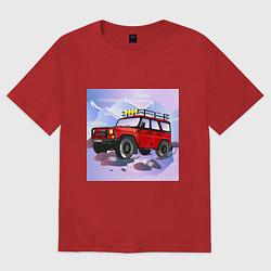 Футболка оверсайз женская Внедорожник УАЗ Хантер, цвет: красный