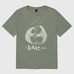Футболка оверсайз женская Милые влюбленные ёжики, цвет: авокадо