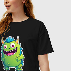 Футболка оверсайз женская Зеленый монстрик, цвет: черный — фото 2