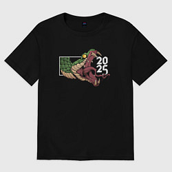 Футболка оверсайз женская Символ 2025 года зелёная змея, цвет: черный