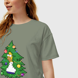 Футболка оверсайз женская Гомер - Новый год, цвет: авокадо — фото 2