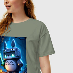 Футболка оверсайз женская Totoro and Minecraft - collaboration, цвет: авокадо — фото 2