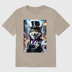 Женская футболка оверсайз Стимпанк волк