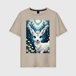 Футболка оверсайз женская Сказочный олененок, цвет: миндальный