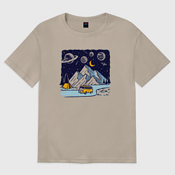 Футболка оверсайз женская Космическая дорога в горах, цвет: миндальный