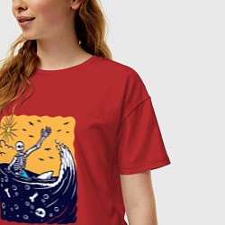Футболка оверсайз женская Скелетик в море, цвет: красный — фото 2