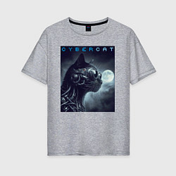 Футболка оверсайз женская Cyber black cat - ai art fantasy, цвет: меланж