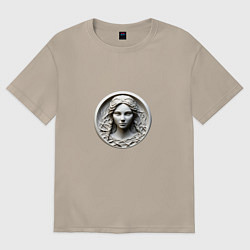 Футболка оверсайз женская Дева античный портрет знак западного зодиака, цвет: миндальный