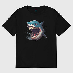 Футболка оверсайз женская Не грустная акула, цвет: черный