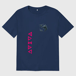 Футболка оверсайз женская Ведьмак волк лого, цвет: тёмно-синий