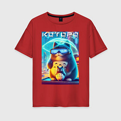 Футболка оверсайз женская Которо с зонтиком - неоновое свечение, цвет: красный