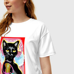 Футболка оверсайз женская Фигуристая чёрная кошечка в стиле поп-арт, цвет: белый — фото 2