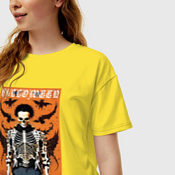 Футболка оверсайз женская Cool skeleton - halloween poster, цвет: желтый — фото 2