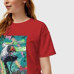 Футболка оверсайз женская Человек-бензопила Дэндзи арт, цвет: красный — фото 2