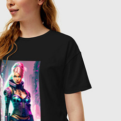Футболка оверсайз женская Cool cyberpunk Barbie - ai art fantasy, цвет: черный — фото 2