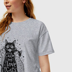 Футболка оверсайз женская Keep calm and love cats, цвет: меланж — фото 2