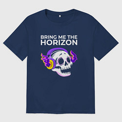 Футболка оверсайз женская Bring Me the Horizon - неоновый череп, цвет: тёмно-синий