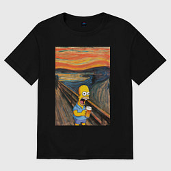 Футболка оверсайз женская Кричащий Гомер Симпсон с пивом в стиле картины Эдв, цвет: черный