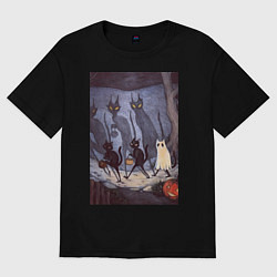 Футболка оверсайз женская Коты на хэллоуин, цвет: черный