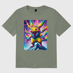 Футболка оверсайз женская Дикий горный Пикачу - нейроарт, цвет: авокадо