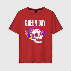 Футболка оверсайз женская Green Day - неоновый череп, цвет: красный