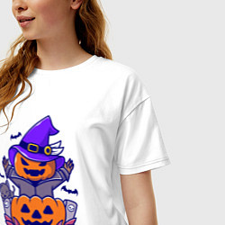 Футболка оверсайз женская Привидение тыква, цвет: белый — фото 2