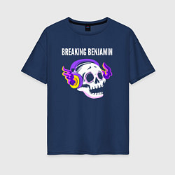 Футболка оверсайз женская Breaking Benjamin - неоновый череп, цвет: тёмно-синий
