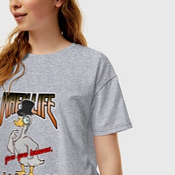 Футболка оверсайз женская Гусь в цилиндре с надписью, цвет: меланж — фото 2