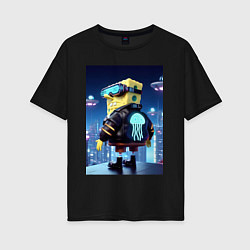 Футболка оверсайз женская Sponge Bob - cyberpunk, цвет: черный