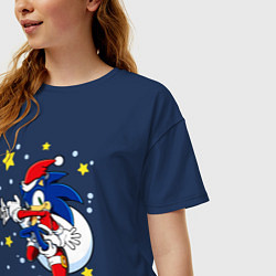 Футболка оверсайз женская Соник - Санта Клаус, цвет: тёмно-синий — фото 2
