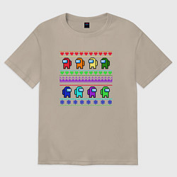 Футболка оверсайз женская Among Us - ornament ugly new year, цвет: миндальный