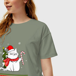Футболка оверсайз женская New year cat with candy, цвет: авокадо — фото 2