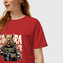 Футболка оверсайз женская Cool capybara - military style, цвет: красный — фото 2