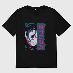 Футболка оверсайз женская Клинок рассекающий демонов Тандзиро боец, цвет: черный