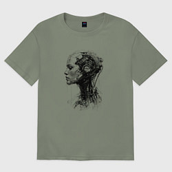 Футболка оверсайз женская Девушка андроид в профиль, цвет: авокадо